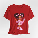 Cute Girl Graphic Tee — Pink Cartoon Doll Illustration T-Shirt