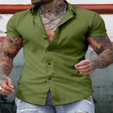 Men's Full Size Slim Fit Short Sleeve Button-Down Shirt Plus Size - Yellow