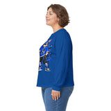 Blue Graffiti Bunny Graphic Long Sleeve T-Shirt