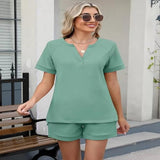 Solid Color Short Sleeve Top and Shorts Two-Piece Set - Apricot