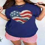 Patriotic Denim Heart Graphic T-Shirt - Navy
