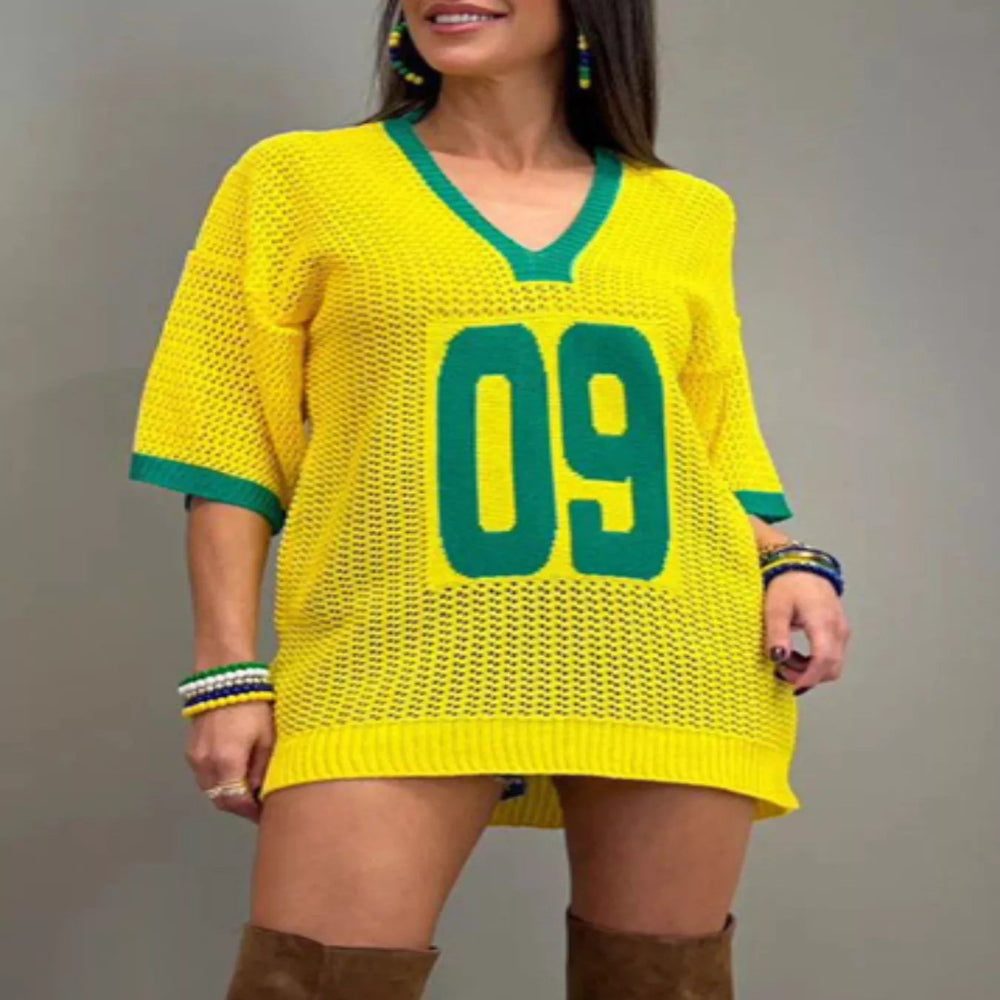 World Cup V-Neck Oversize Sweater - Yellow