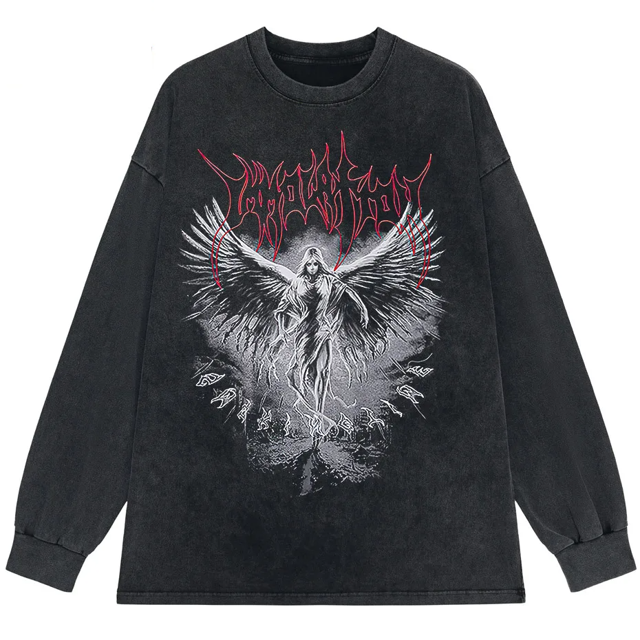 Y2k Gothic Punk Style Men T Shirt Clothes Harajuku Oversized T-Shirt Top - long  black