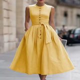Full Size Sleeveless Button-Front Belted Midi Dress Plus Size - White