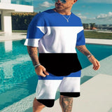 Men's Full Size Color Block Tee and Shorts Set Plus Size - Tangerine