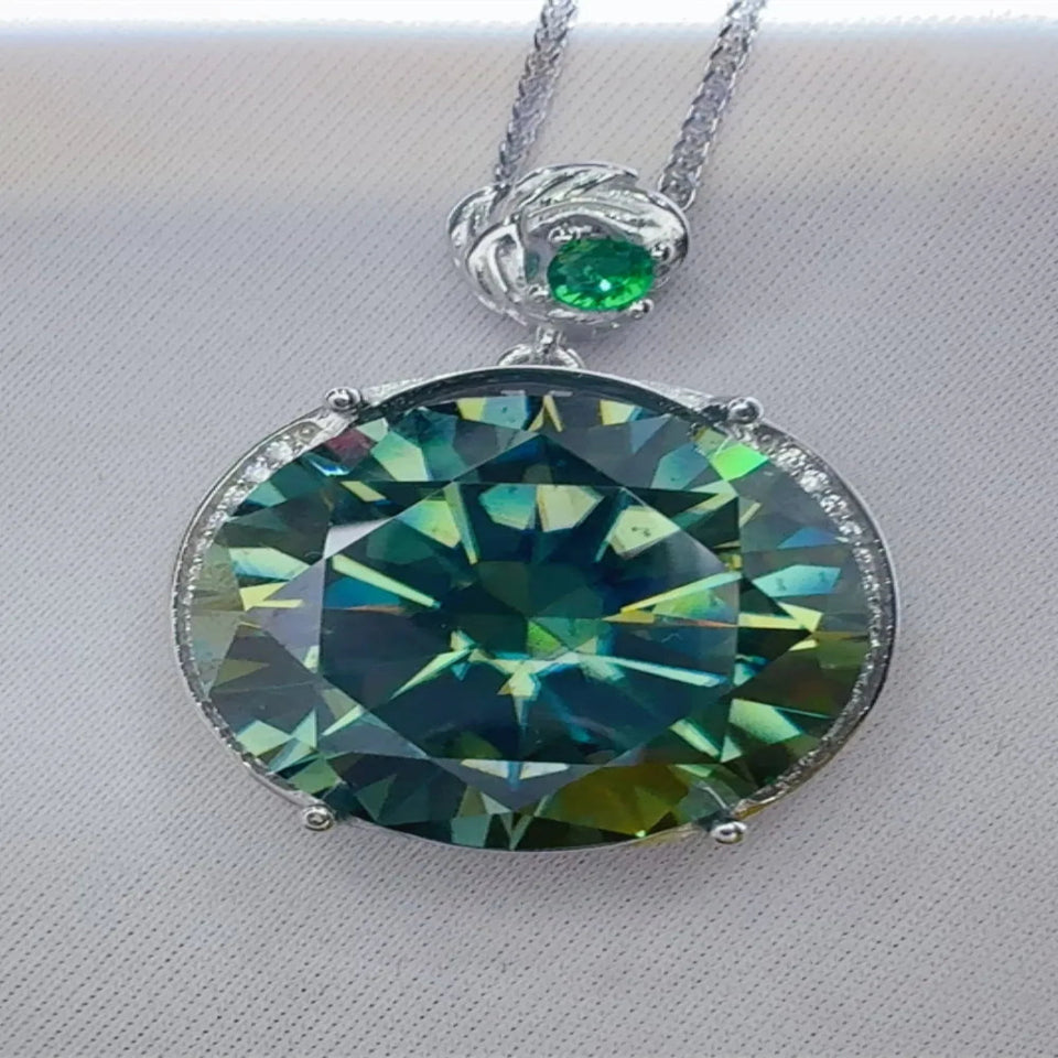 20 carat moissanite pendant necklace crafted in 925 sterling silver with a brilliant sparkling gemstone.