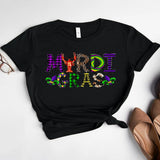 MARDI GRAS Round Neck Short Sleeve T-Shirt - Black