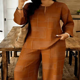 Geometric Print Relaxed Fit Top and Pants Set - Blue