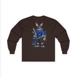 Skateboard Bunny Long Sleeve Tee — Blue Rabbit Skate Graphic