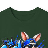 Blue Graffiti Bunny Graphic Long Sleeve T-Shirt