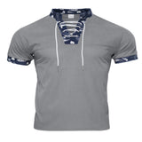 Men's Full-Size Lace-Up Collar T-Shirt Plus Size - Black