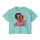 Boxy Tee — Pink Bow Girl Graphic Crop Tee
