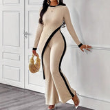 Women's Fashion Long Sleeve Side Slit T-shirt Trousers Suit
