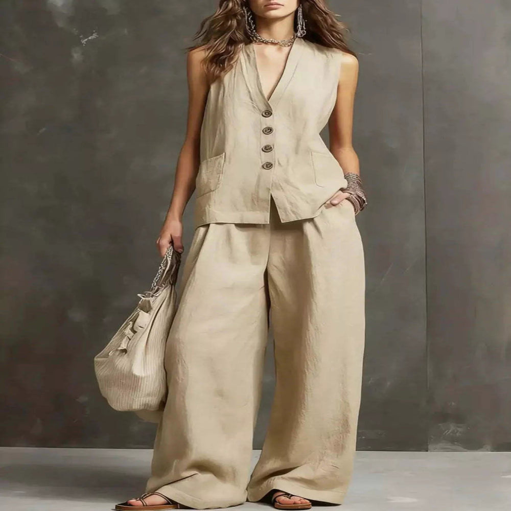 Full Size Sleeveless Vest and Wide-Leg Pants Set Plus Size - Light Blue