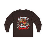 Money Makes Moves Teddy Bear Graphic Long Sleeve Shirt