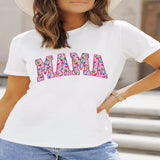 Full Size Floral Mama Graphic Casual Short Sleeve T-Shirt Plus Size - White