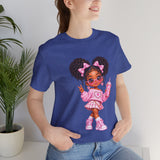 Cute Girl Graphic Tee — Pink Cartoon Doll Illustration T-Shirt