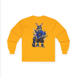 Skateboard Bunny Long Sleeve Tee — Blue Rabbit Skate Graphic