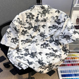 Men's Plus Size Printed Button Up Short Sleeve Shirt - Black