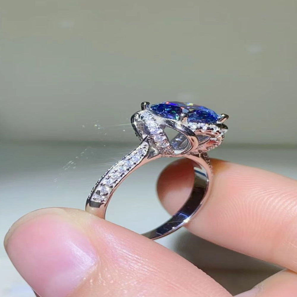 2 Carat Cobalt Blue Moissanite 925 Sterling Silver Ring - Blue