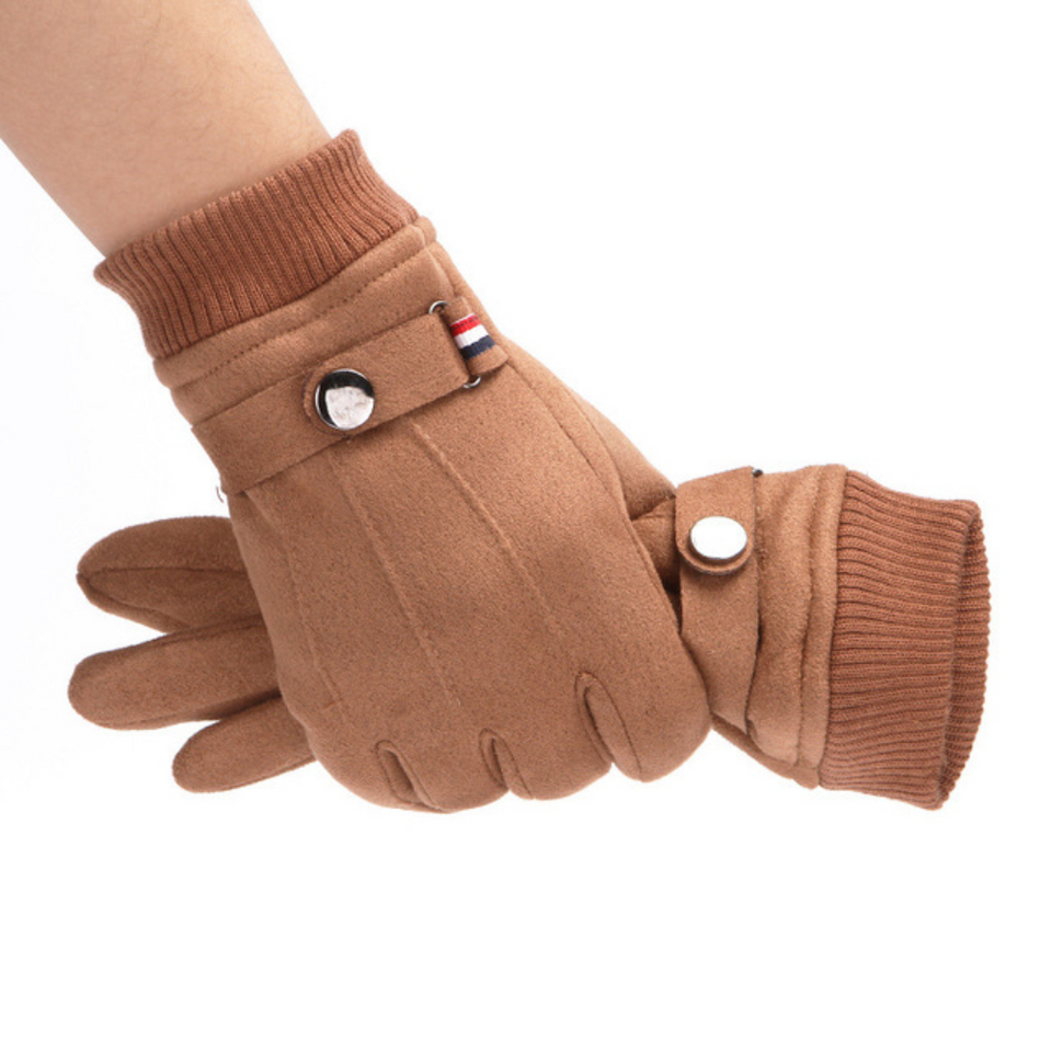 Men's suede winter gloves with soft insulated lining.