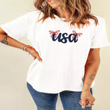 USA Lettering Bow Embroidered T-Shirt - White