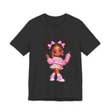 Cute Girl Graphic Tee — Pink Cartoon Doll Illustration T-Shirt