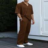 Men's Full Size Short Sleeve Top and Pants Set Plus Size - Light Blue