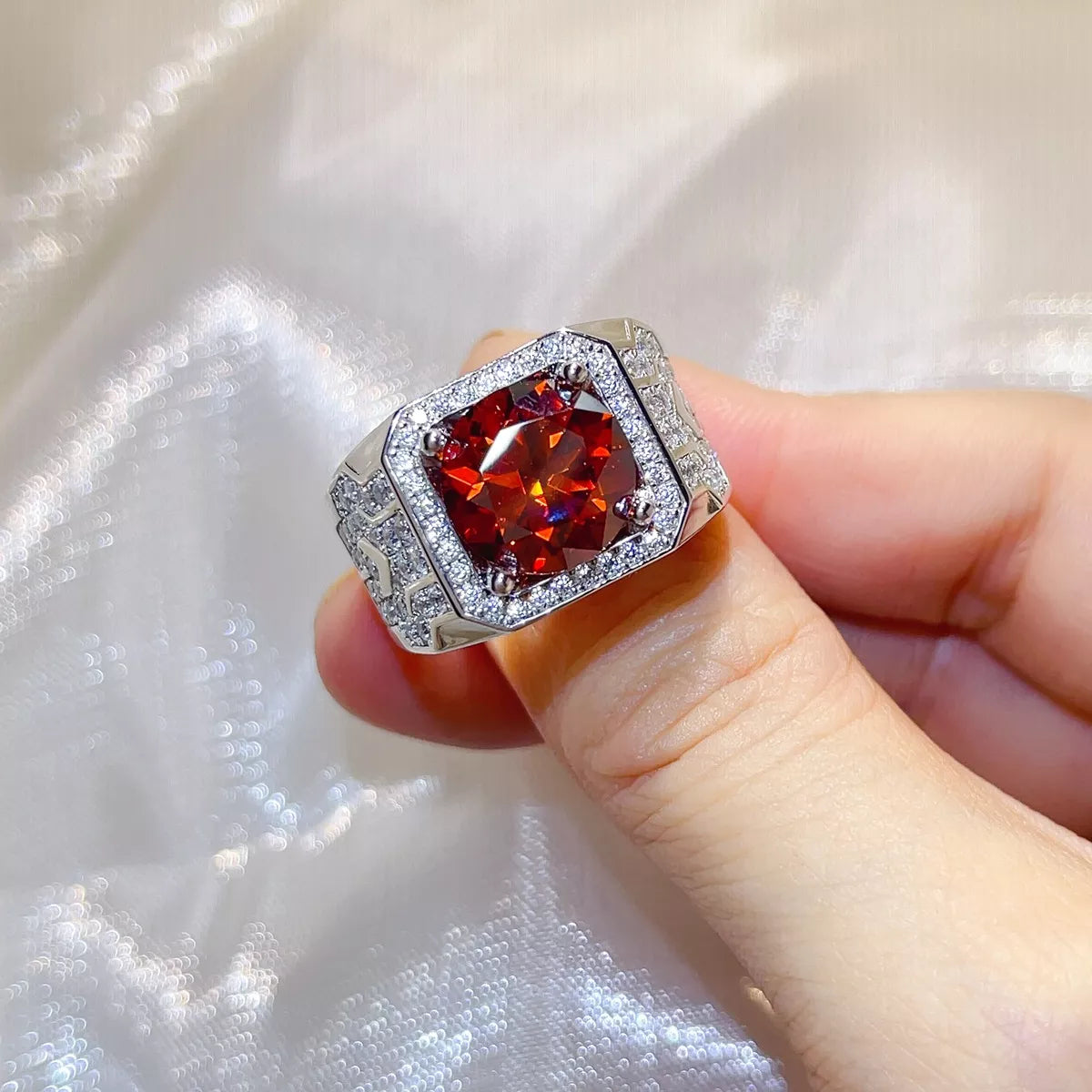 5 Carat 925 Sterling Silver Moissanite Ring - Red