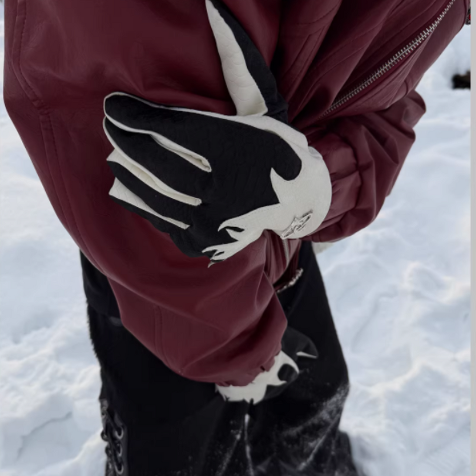 Men's black crocodile-grain sheepskin winter gloves with warm insulated lining for cold weather.
