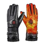 Rechargeable heated winter cycling gloves with three-level temperature control for outdoor cold-weather activities.