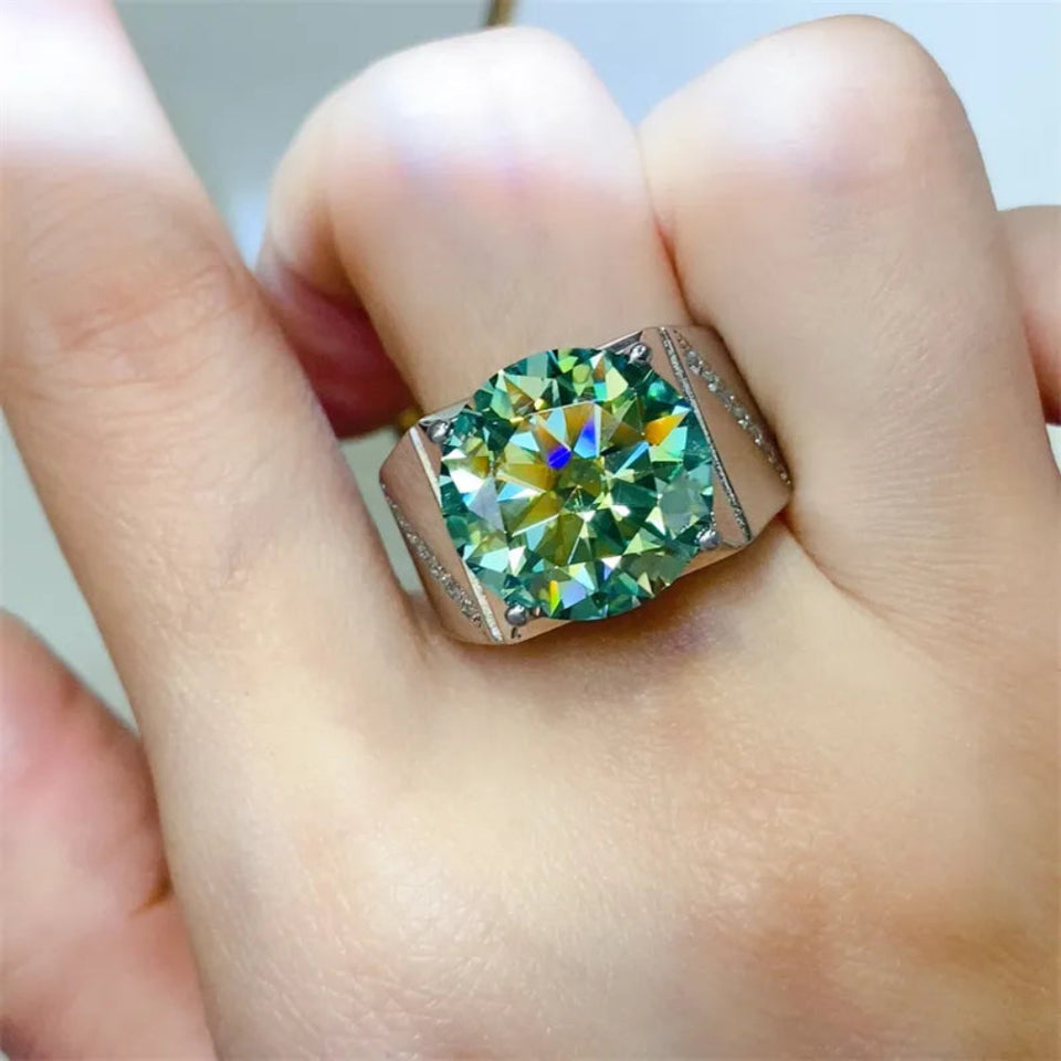 10 carat moissanite signet ring crafted in 925 sterling silver with a brilliant sparkling gemstone.