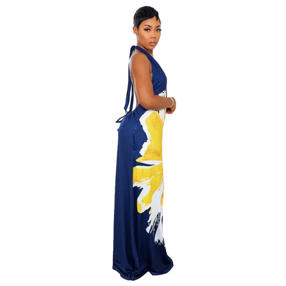 Bohemian Printed Long Dress for Women - Blue