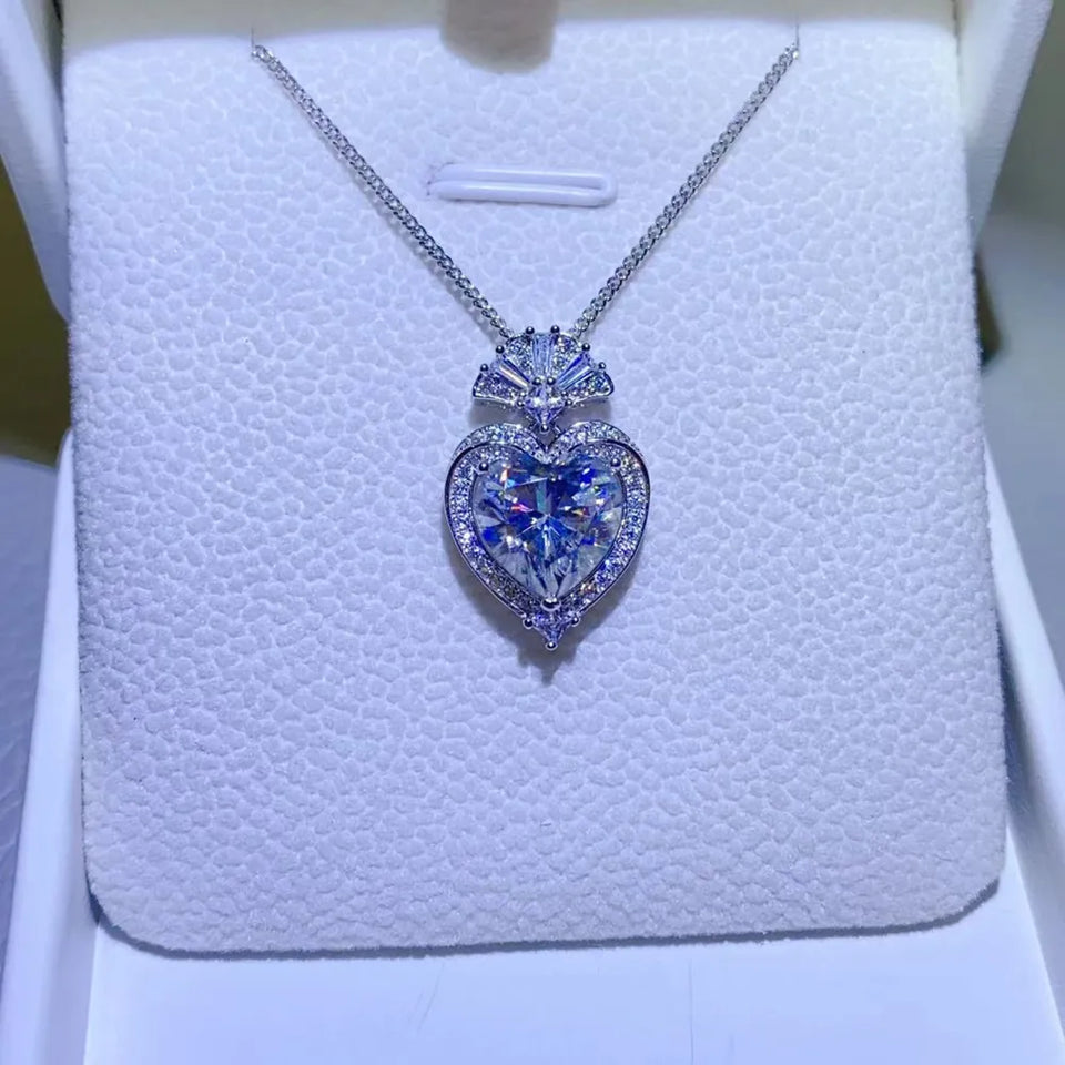 3 carat heart-shaped moissanite pendant necklace crafted in 925 sterling silver.