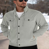 Men's Full Size Casual Corduroy Button-Down Jacket Plus Size - Khaki