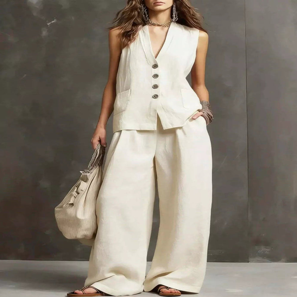 Full Size Sleeveless Vest and Wide-Leg Pants Set Plus Size - Pink