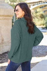 Basic Bae Full Size Ribbed Exposed Seam Mock Neck Knit Top - Turquoise
