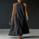 Full Size Halter Neck Maxi Dress Plus Size - Blue