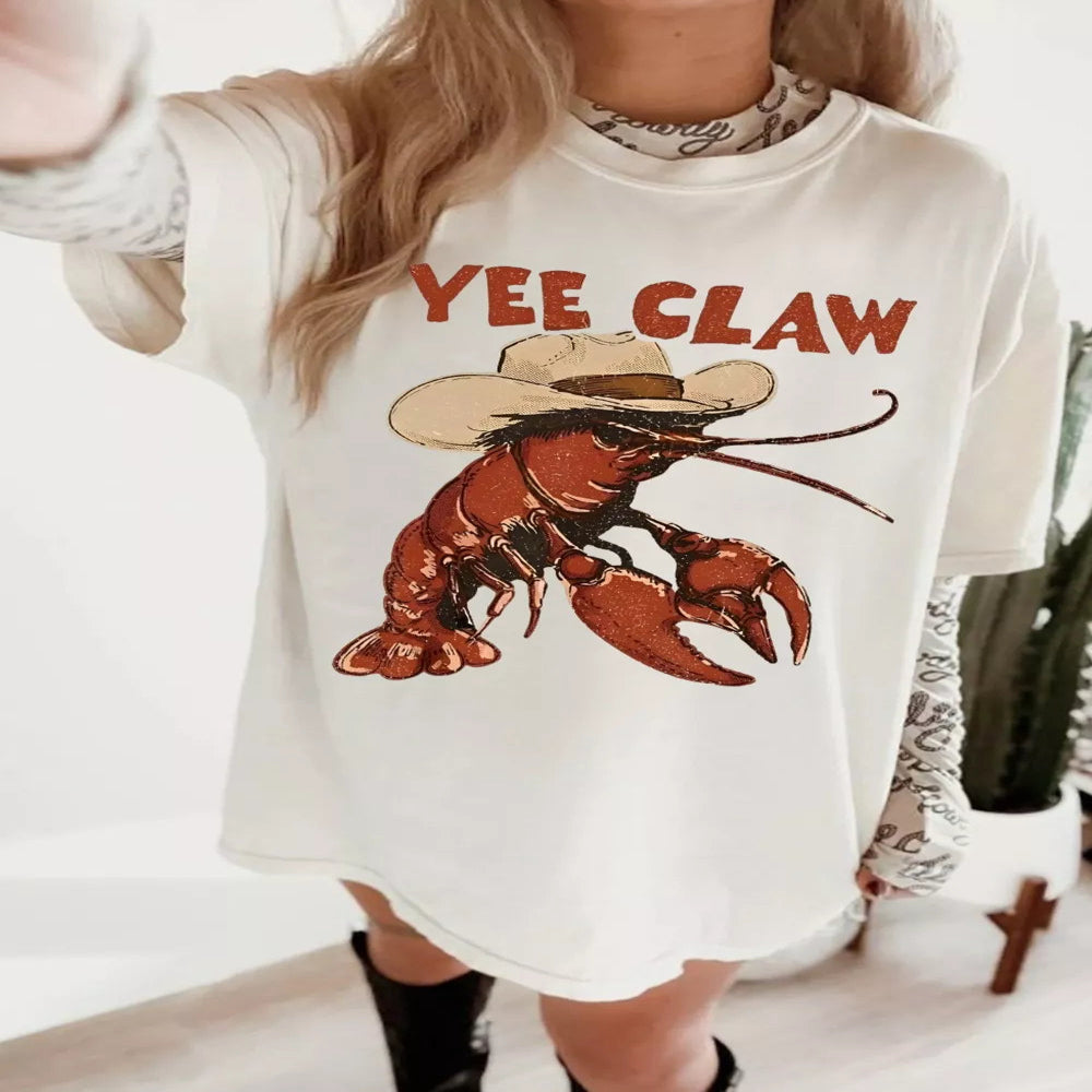 Yee Claw Graphic Round Neck Oversized T-Shirt - White