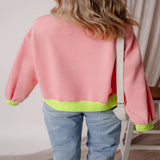Graphic Round Neck Long Sleeve Sweatshirt - Blush Pink