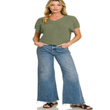 Zenana Textured Knit V-Neck Cropped Sweater