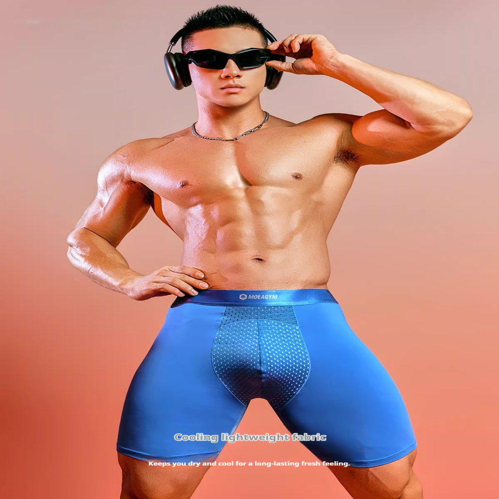 Men's Extended Ice Silk Sports Boxer Briefs | Breathable Compression Underwear - Black
