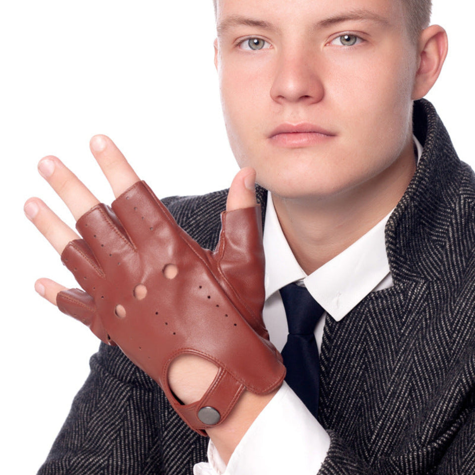 Sheepskin half finger winter gloves with warm insulated lining.