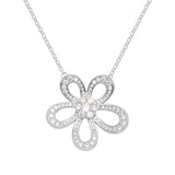 Luxury flower pendant necklace in 925 sterling silver featuring an elegant floral design with sparkling accents.