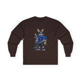 Skateboard Bunny Long Sleeve Tee — Blue Rabbit Skate Graphic