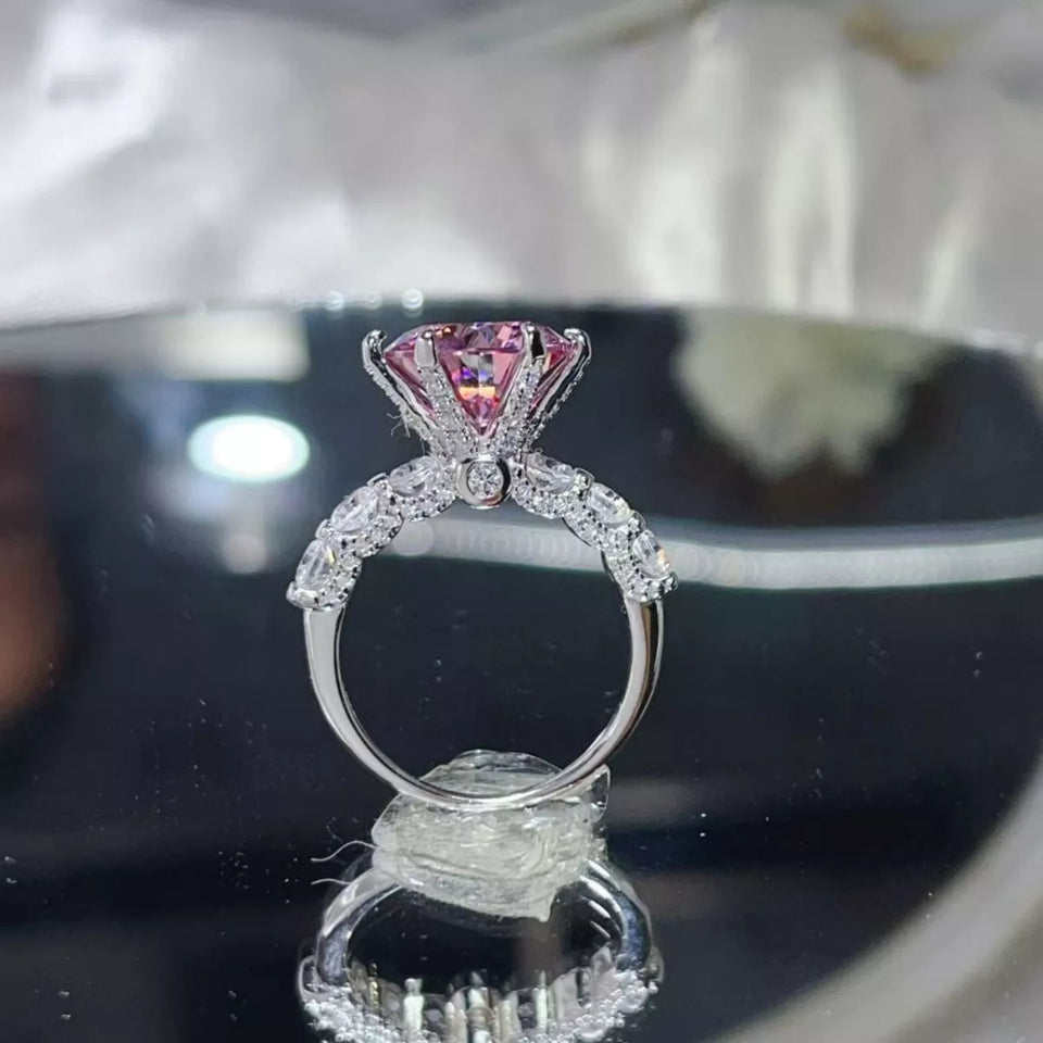 Luxury 5 carat moissanite engagement ring crafted in 925 sterling silver with a brilliant sparkling gemstone.