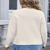 Angel Wings Bow Graphic Round Neck Long Sleeve Sweater - Cream
