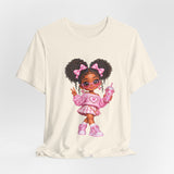 Cute Girl Graphic Tee — Pink Cartoon Doll Illustration T-Shirt