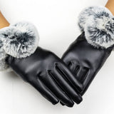 Women's touchscreen leather winter gloves with soft faux fur cuffs for stylish cold-weather protection.