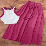 Contrast Trim Tank and Skirt Set - Rose Red
